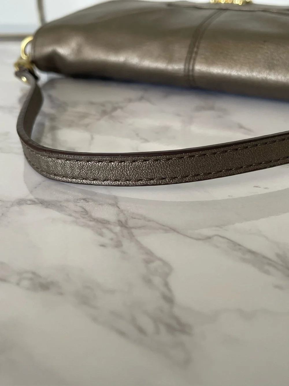 Coach Ashley Metallic Bronze Leather Large Flap Wristlet/Clutch